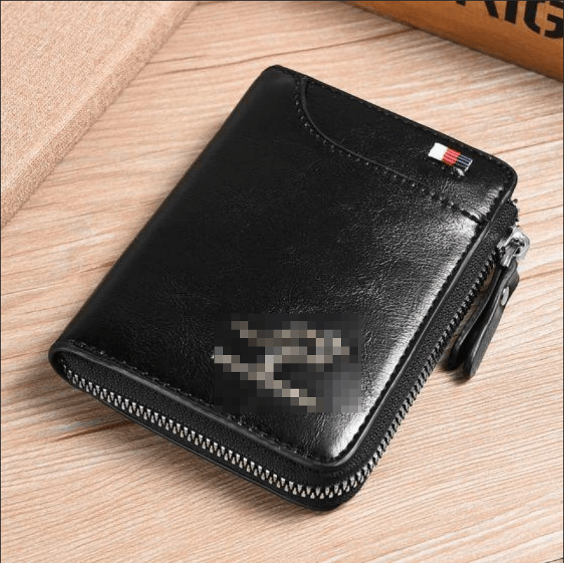 RFID Blocking Mini Zipper Card Wallet, Vintage Oil Wax Leather Credit Card Holder for Men