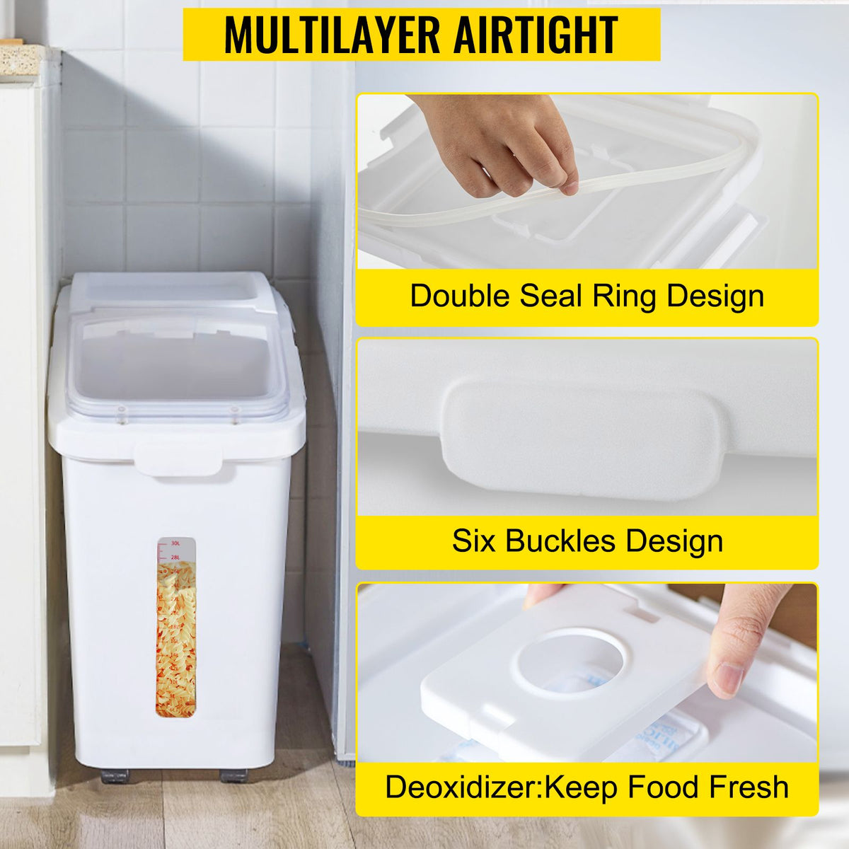 Rolling Rice and Dry Food Bin with Sealed Storage