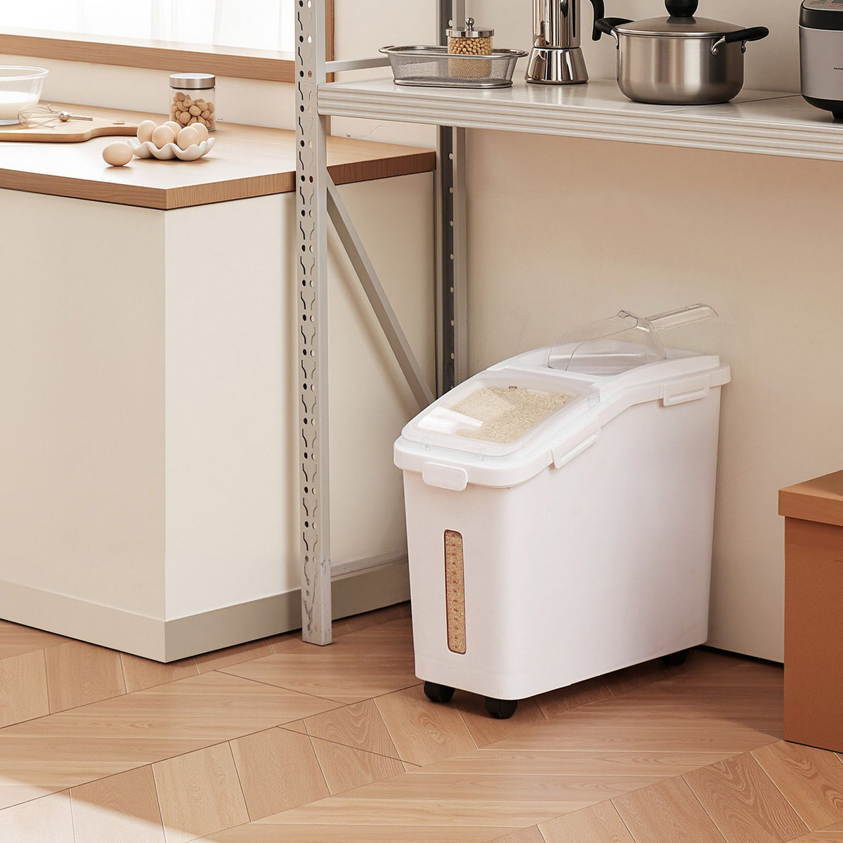 Rolling Rice and Dry Food Bin with Sealed Storage