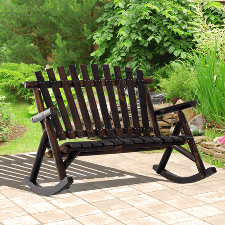 Traditional Rustic Adirondack Rocking Chair with Wide Seat and Armrests