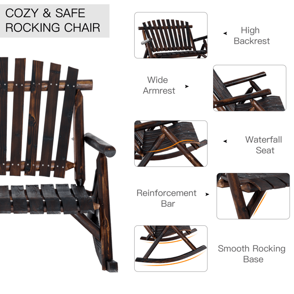 Traditional Rustic Adirondack Rocking Chair with Wide Seat and Armrests