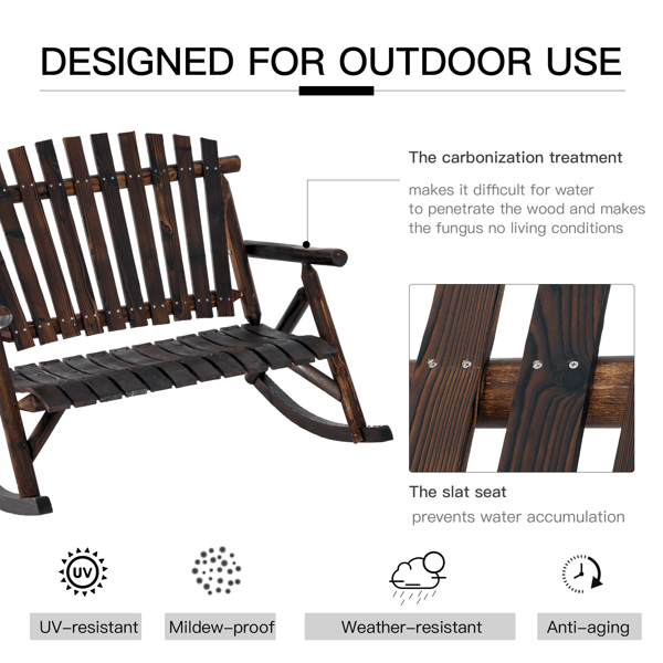 Traditional Rustic Adirondack Rocking Chair with Wide Seat and Armrests