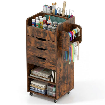 Rolling Craft Cart with Drawers and Adjustable Shelves
