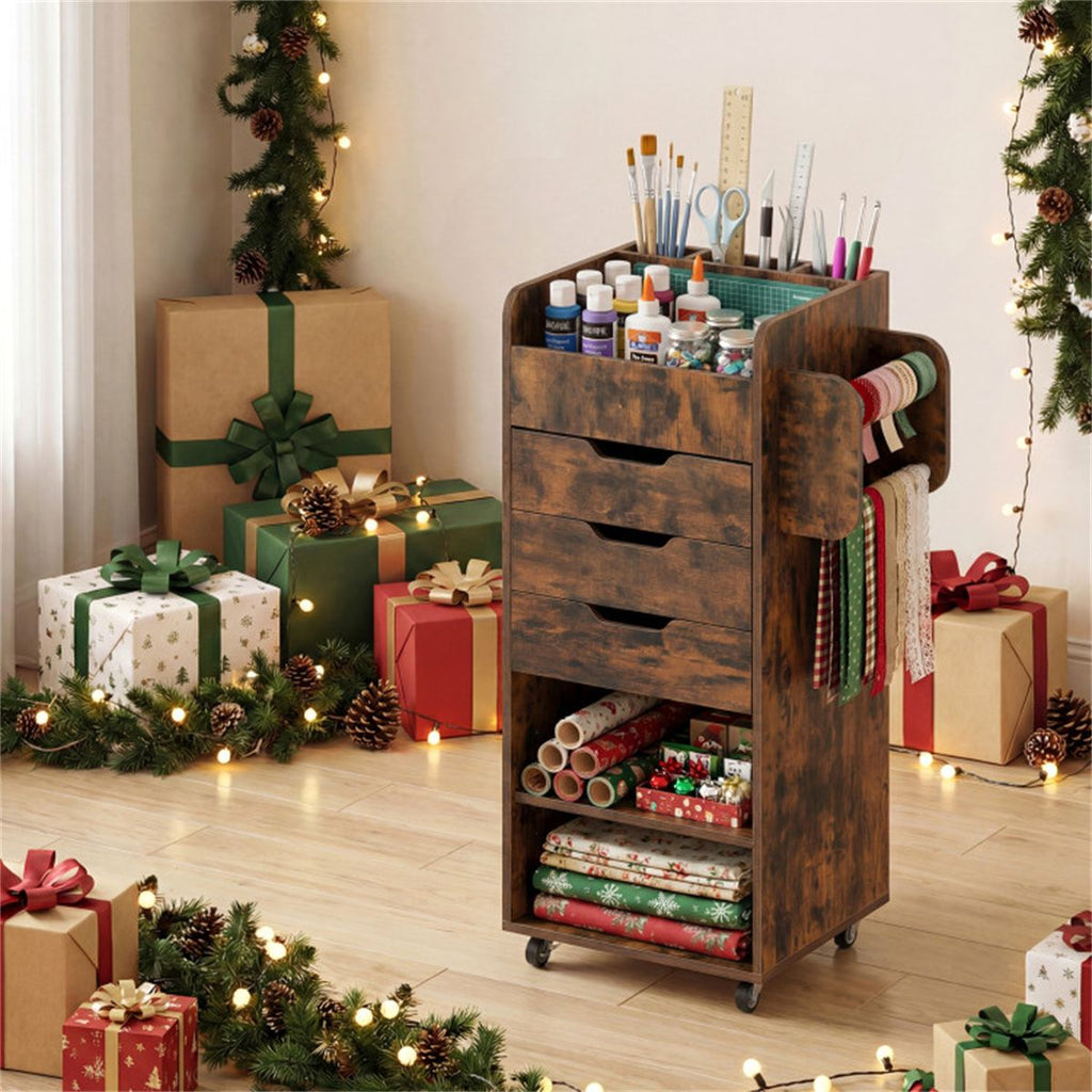 Rolling Craft Cart with Drawers and Adjustable Shelves