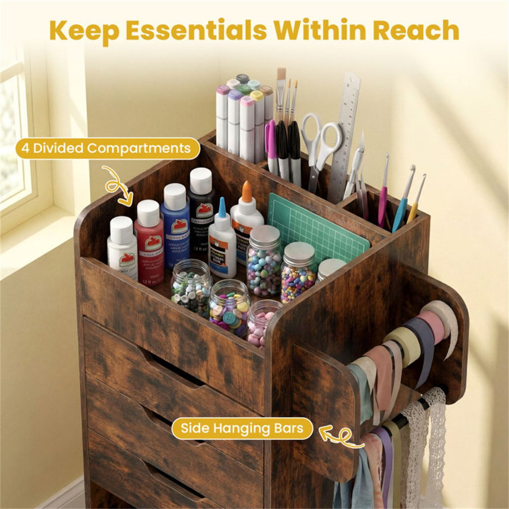 Rolling Craft Cart with Drawers and Adjustable Shelves