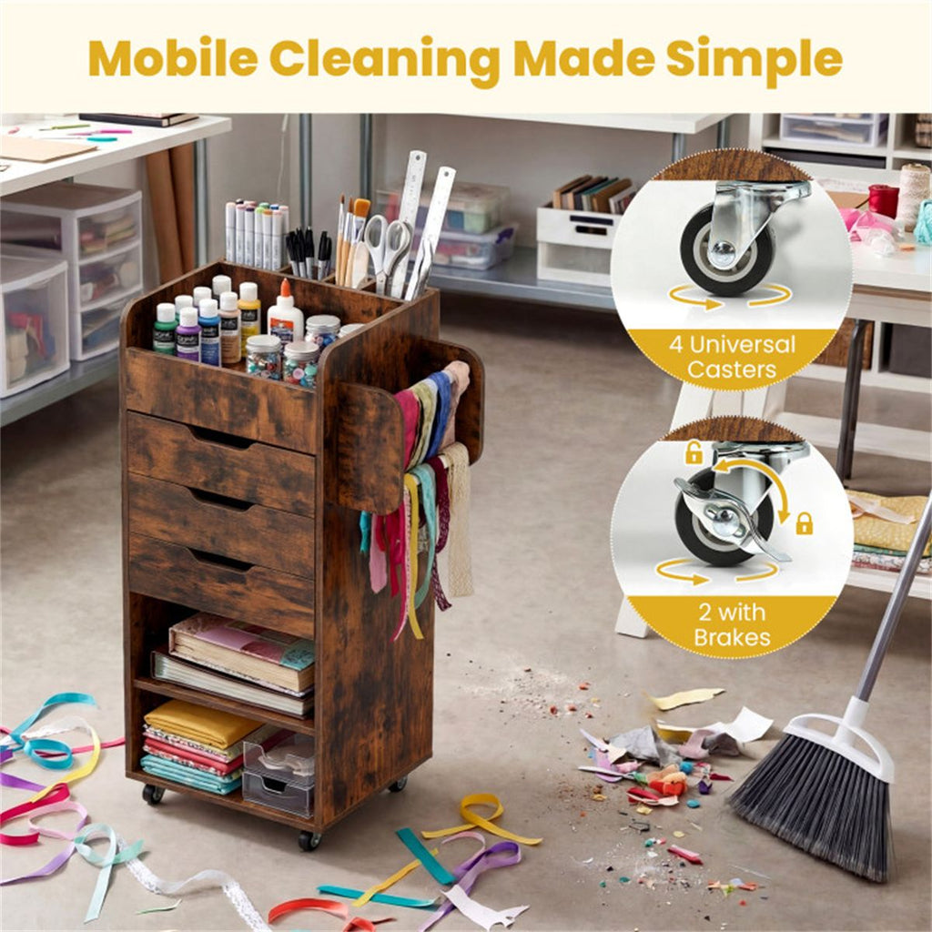 Rolling Craft Cart with Drawers and Adjustable Shelves