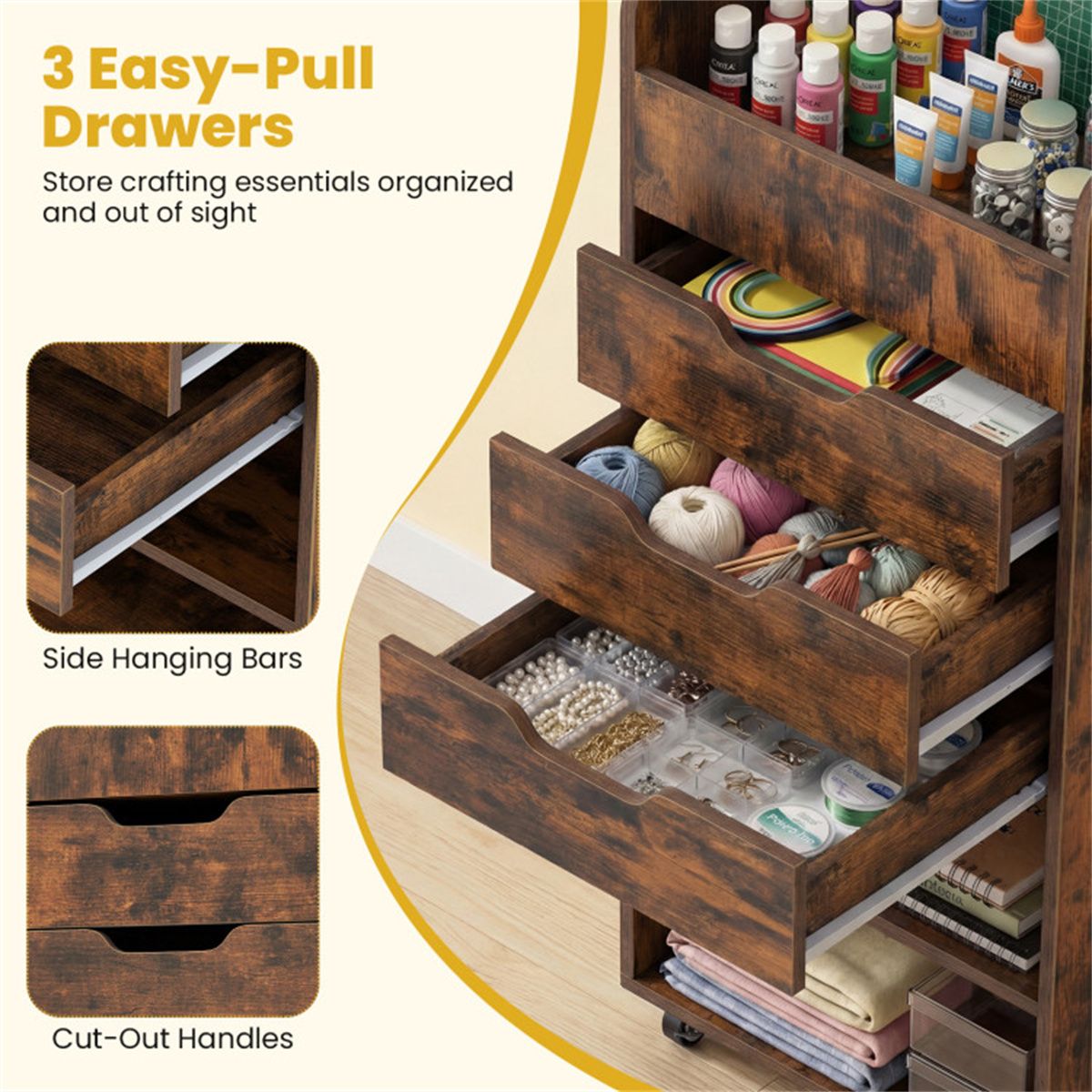 Rolling Craft Cart with Drawers and Adjustable Shelves