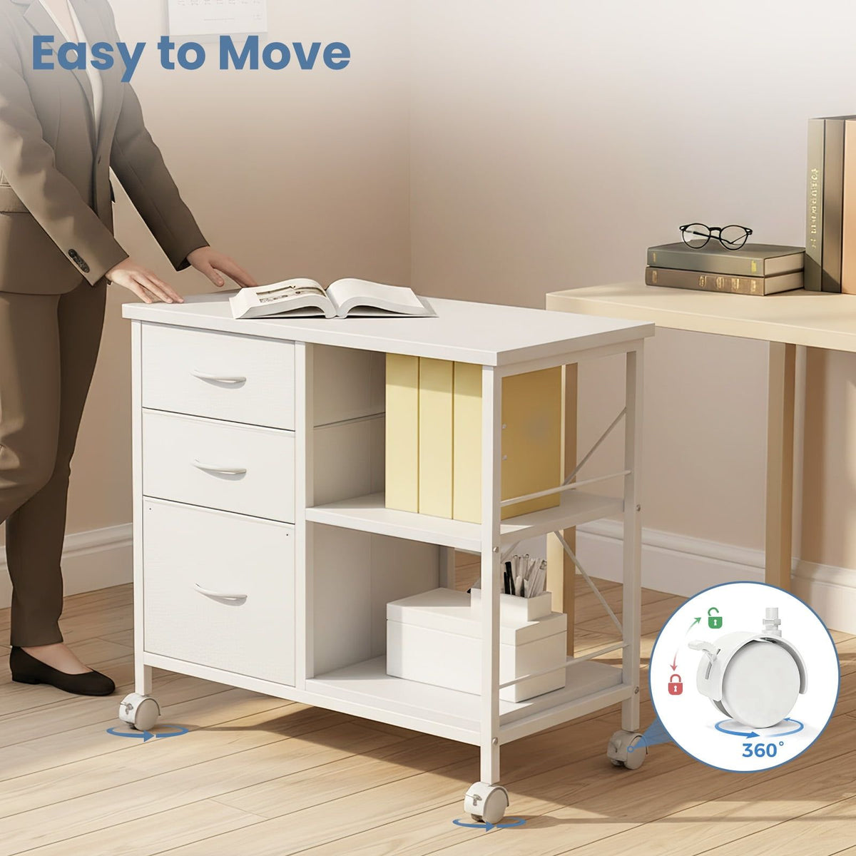 Mobile Three-Drawer File Cabinet and Printer Stand