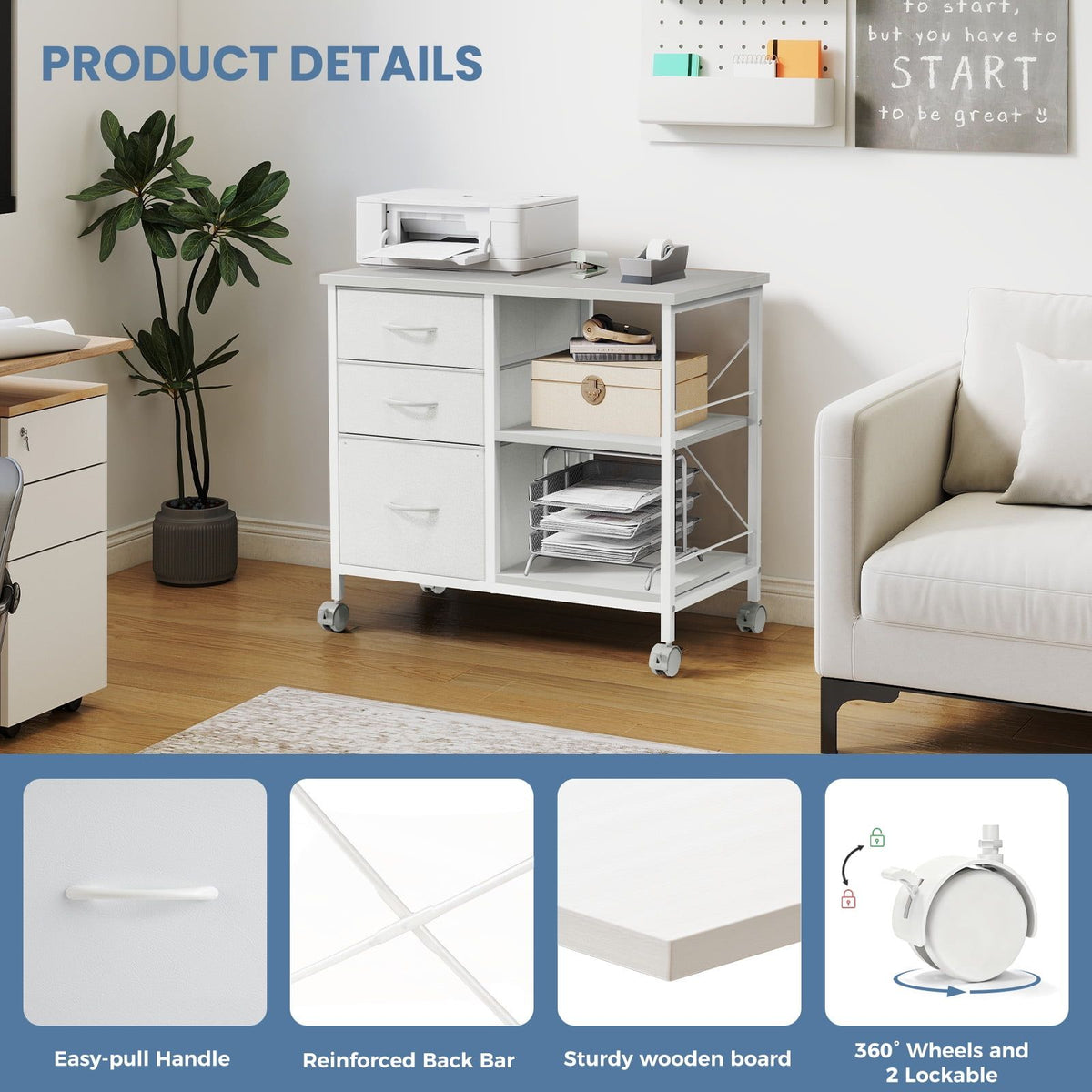 Mobile Three-Drawer File Cabinet and Printer Stand