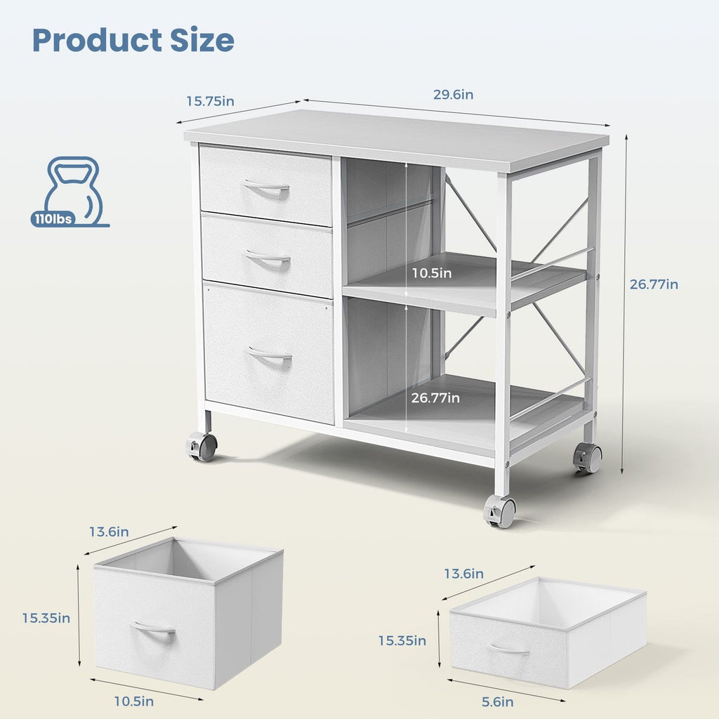 Mobile Three-Drawer File Cabinet and Printer Stand