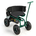 Rolling Garden Cart with Height-Adjustable Swivel Seat and Backrest Storage