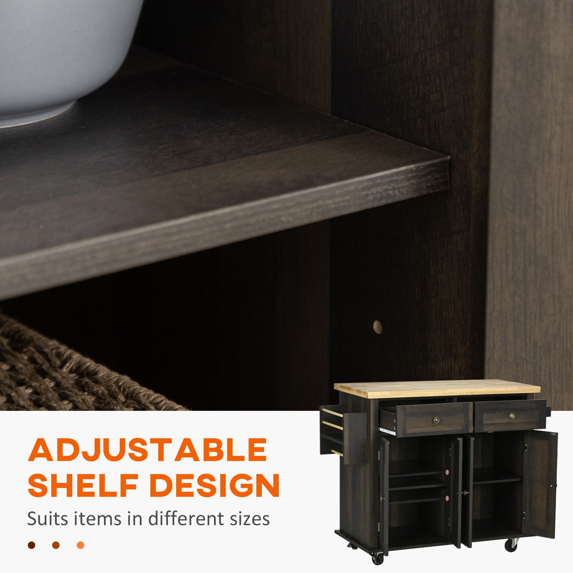 Space-Saving Rolling Kitchen Cart with Drawers and Spice Rack