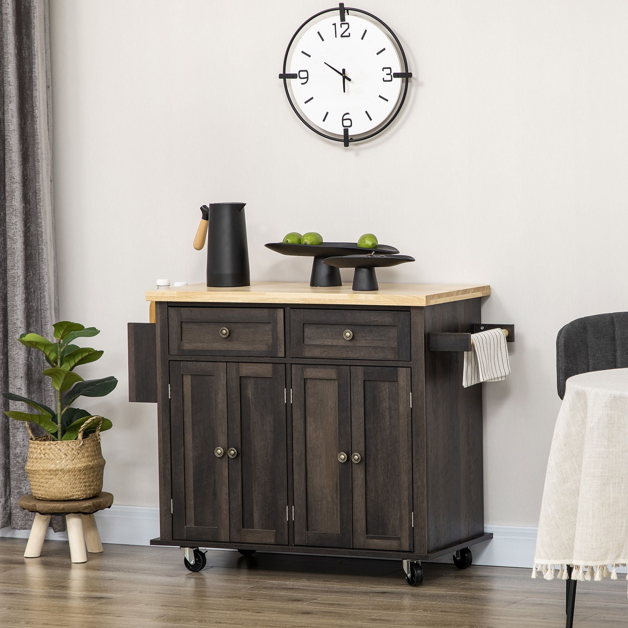 Space-Saving Rolling Kitchen Cart with Drawers and Spice Rack