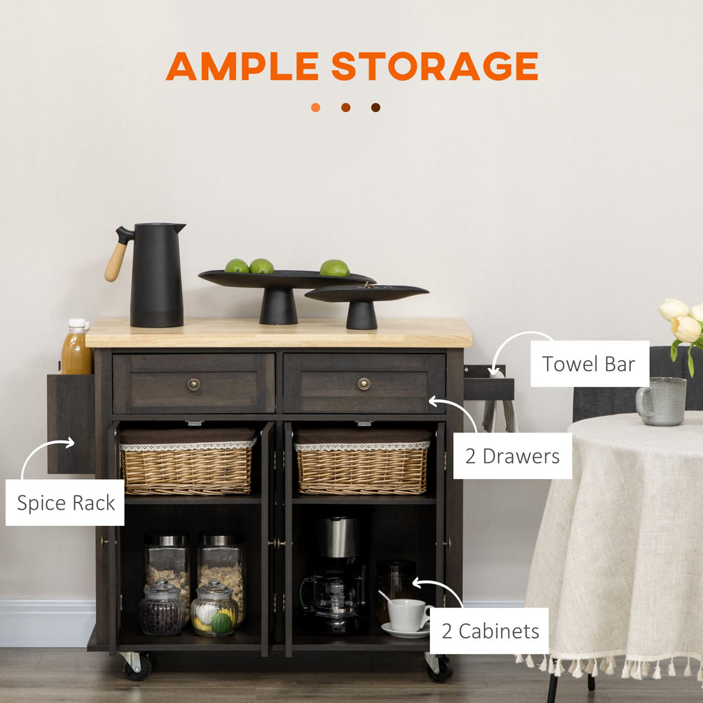 Space-Saving Rolling Kitchen Cart with Drawers and Spice Rack