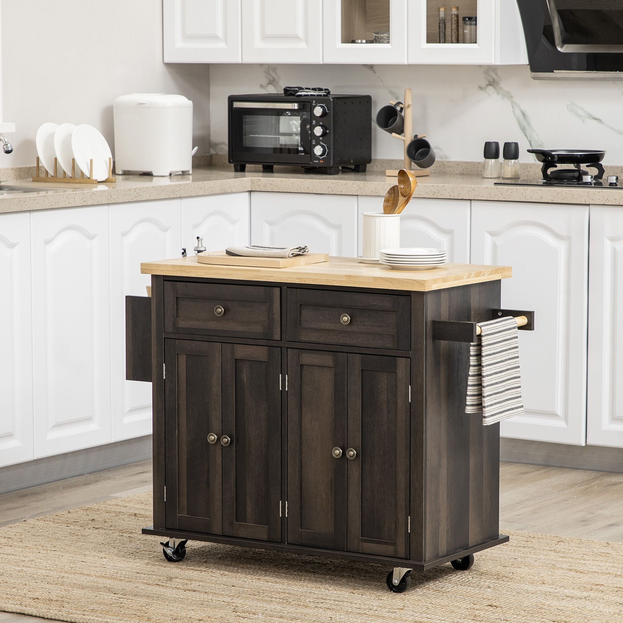 Space-Saving Rolling Kitchen Cart with Drawers and Spice Rack
