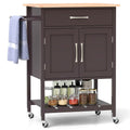 Rolling Kitchen Island Cart with Drawer and Towel Rack - Brown