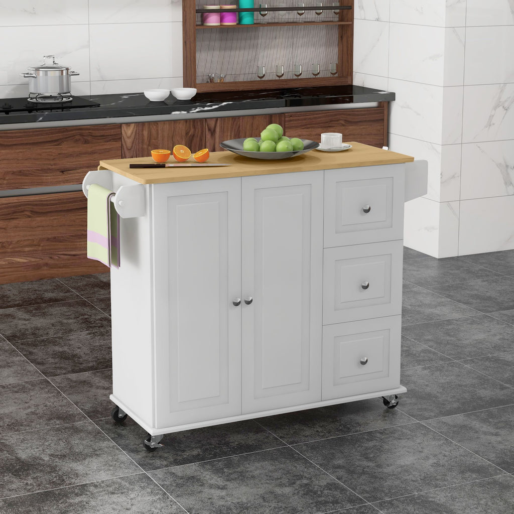 Rolling Kitchen Island Cart with Drop Leaf, Drawers, and Storage Cabinet