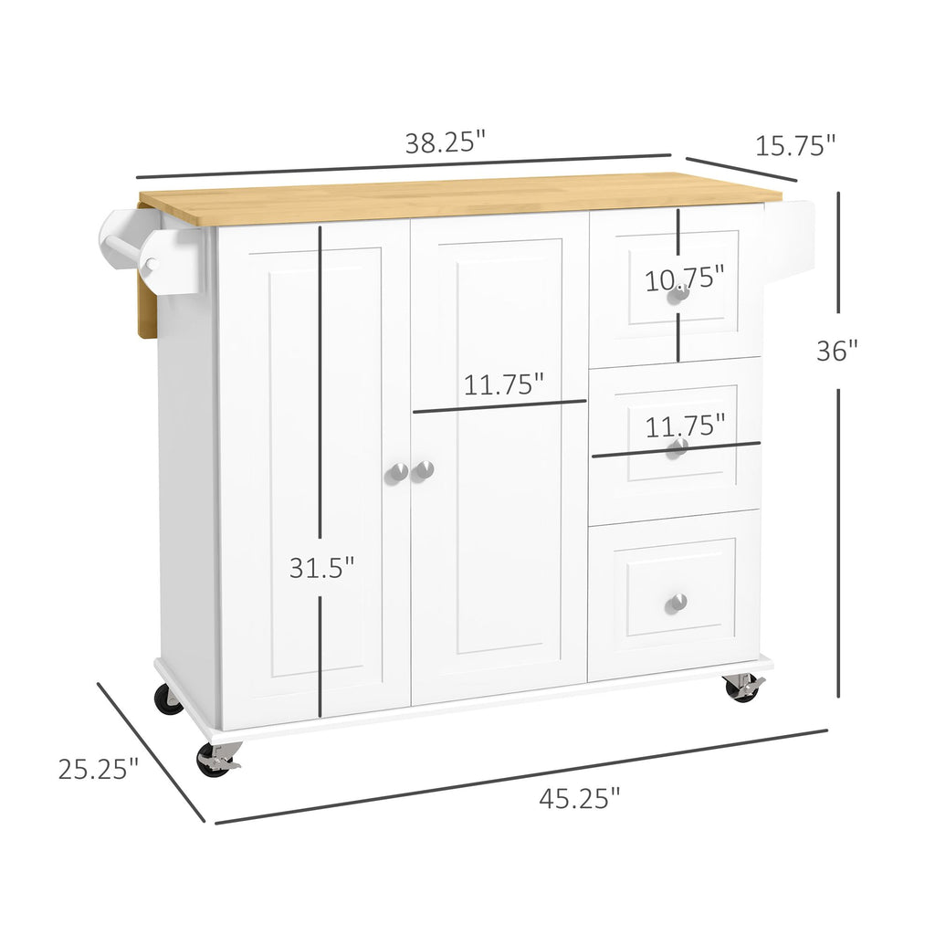 Rolling Kitchen Island Cart with Drop Leaf, Drawers, and Storage Cabinet