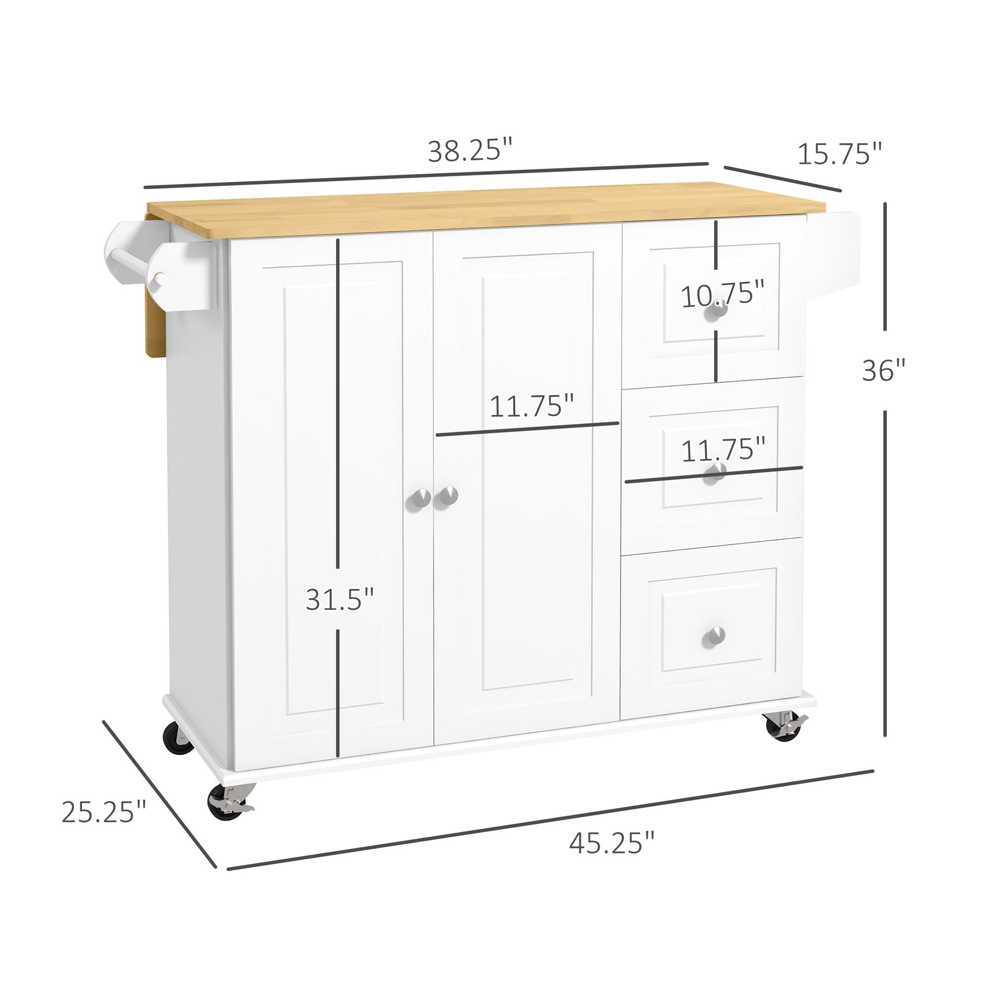 Rolling Kitchen Island Cart with Drop Leaf, Drawers, and Storage Cabinet
