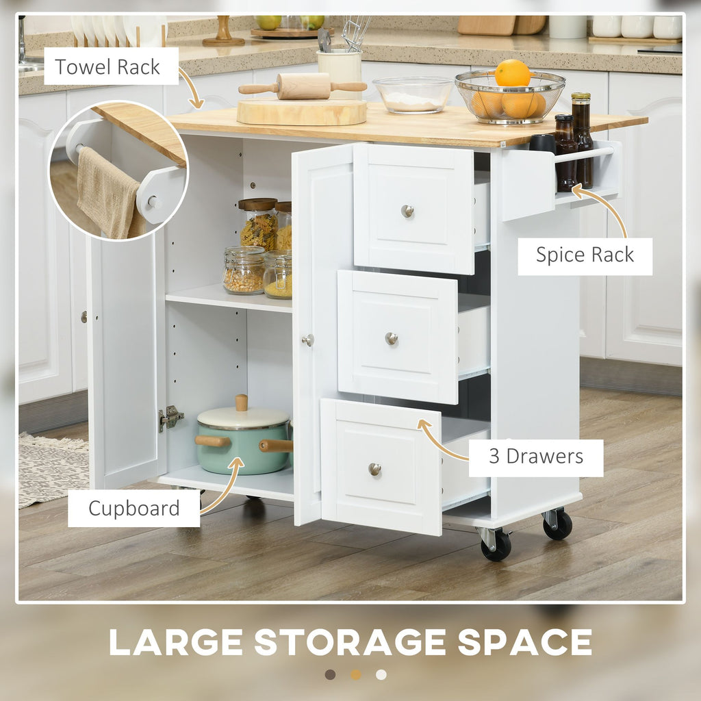 Rolling Kitchen Island Cart with Drop Leaf, Drawers, and Storage Cabinet