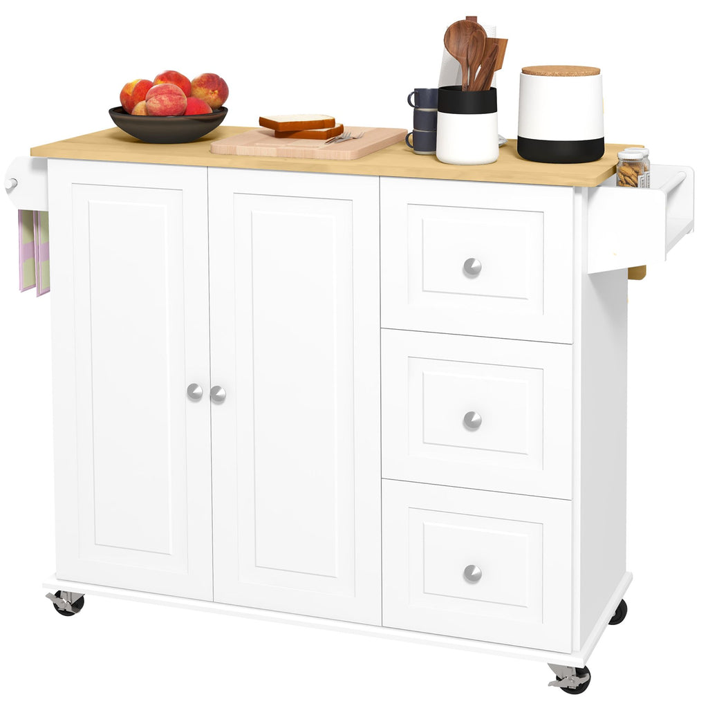 Rolling Kitchen Island Cart with Drop Leaf, Drawers, and Storage Cabinet