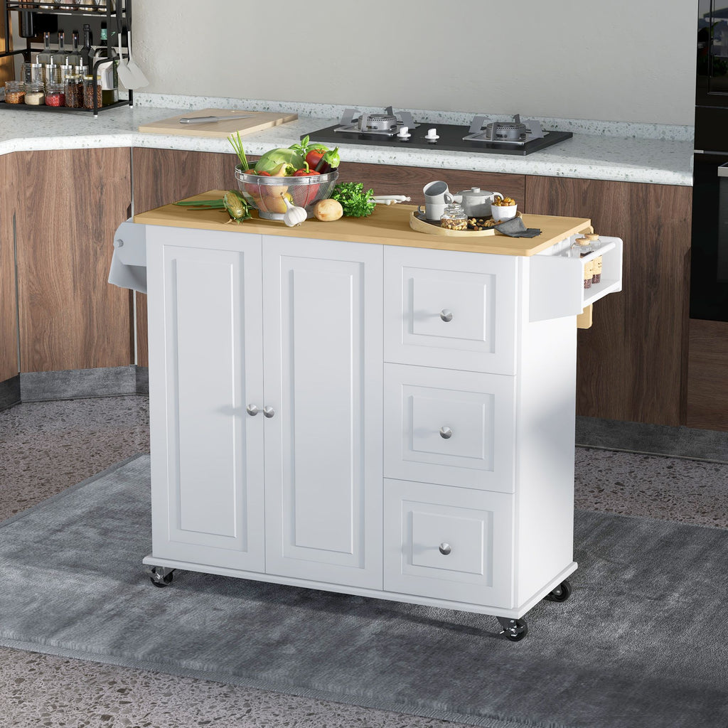 Rolling Kitchen Island Cart with Drop Leaf, Drawers, and Storage Cabinet