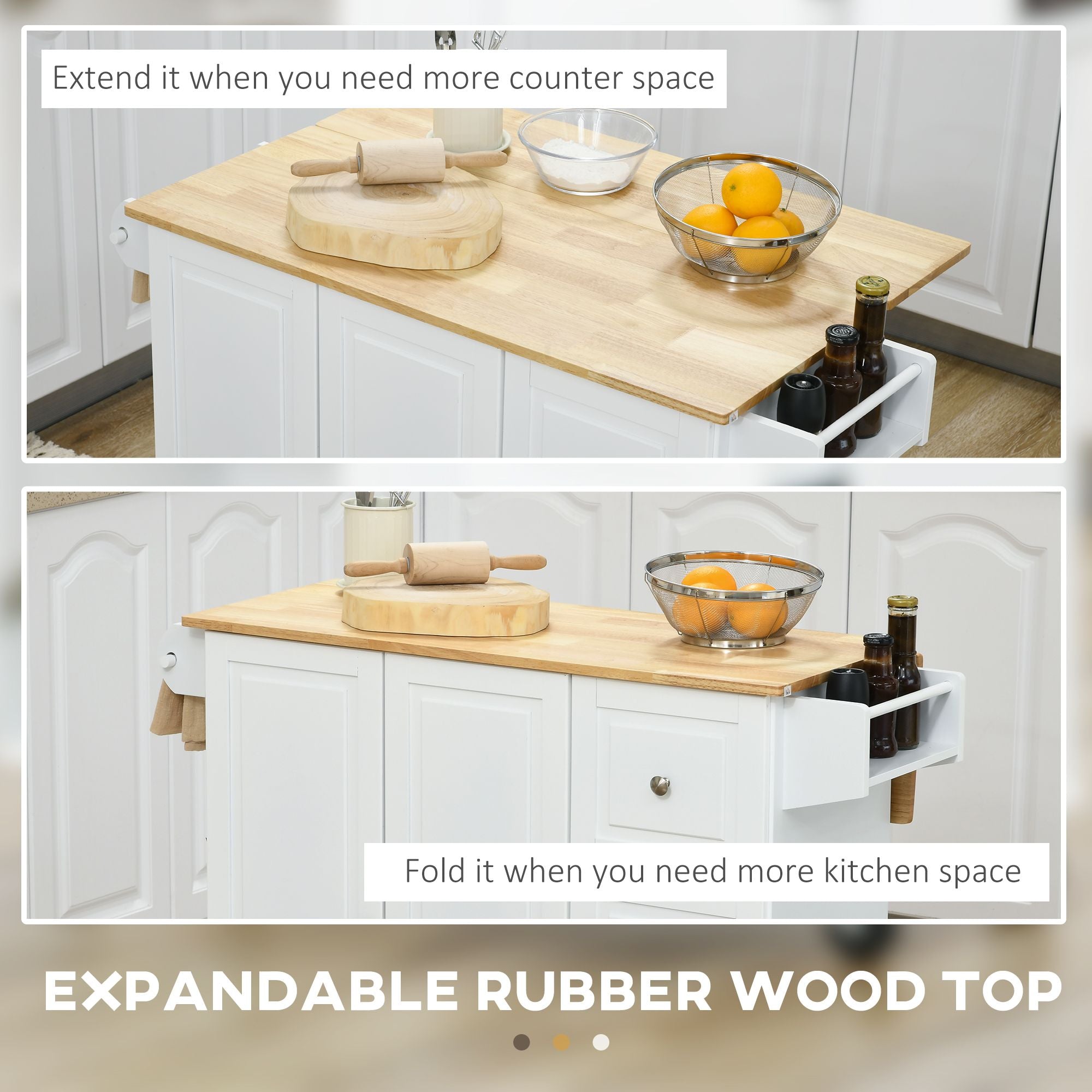 Rolling Kitchen Island Cart with Drop Leaf, Drawers, and Storage Cabinet