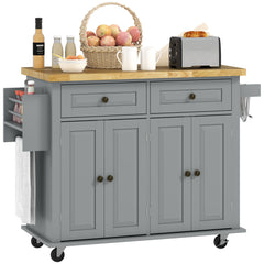 Mobile Kitchen Cart with Adjustable Shelves and Rubberwood Countertop