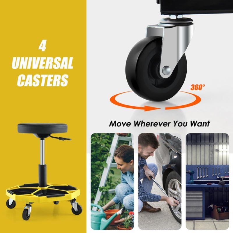 Adjustable Rolling Mechanic Stool with Padded Seat