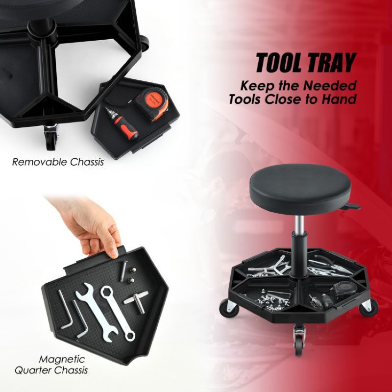 Adjustable Rolling Mechanic Stool with Padded Seat