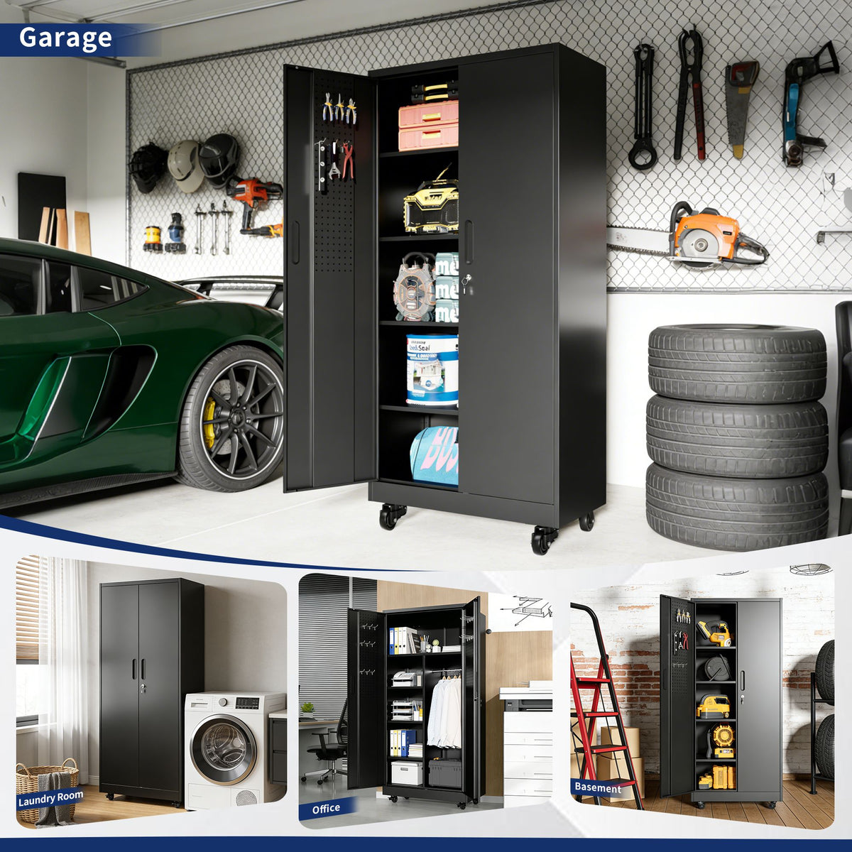Lockable Freestanding Locker Cabinet with Flexible Interior