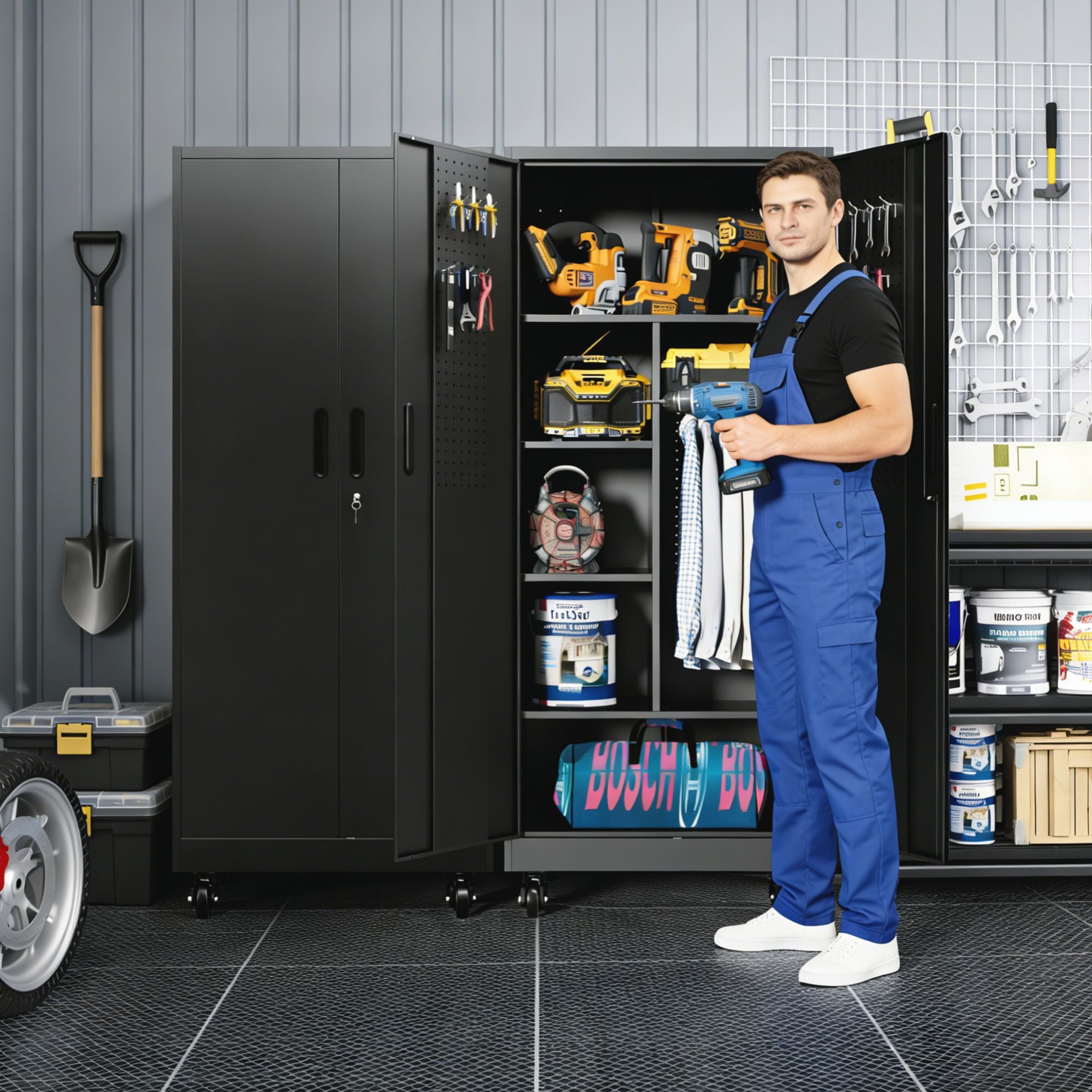 Lockable Freestanding Locker Cabinet with Flexible Interior