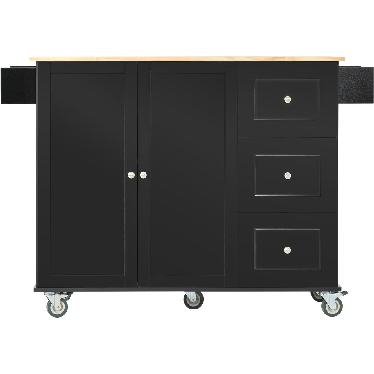 Rolling Kitchen Island with Solid Wood Top and Drop Leaf Breakfast Bar