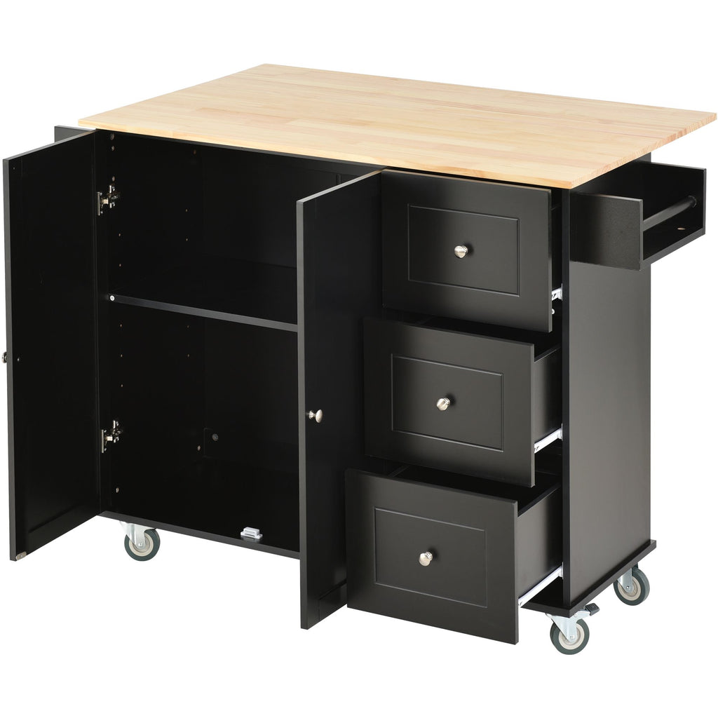 Rolling Kitchen Island with Solid Wood Top and Drop Leaf Breakfast Bar