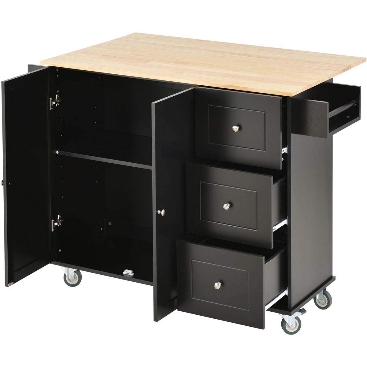 Rolling Kitchen Island with Solid Wood Top and Drop Leaf Breakfast Bar