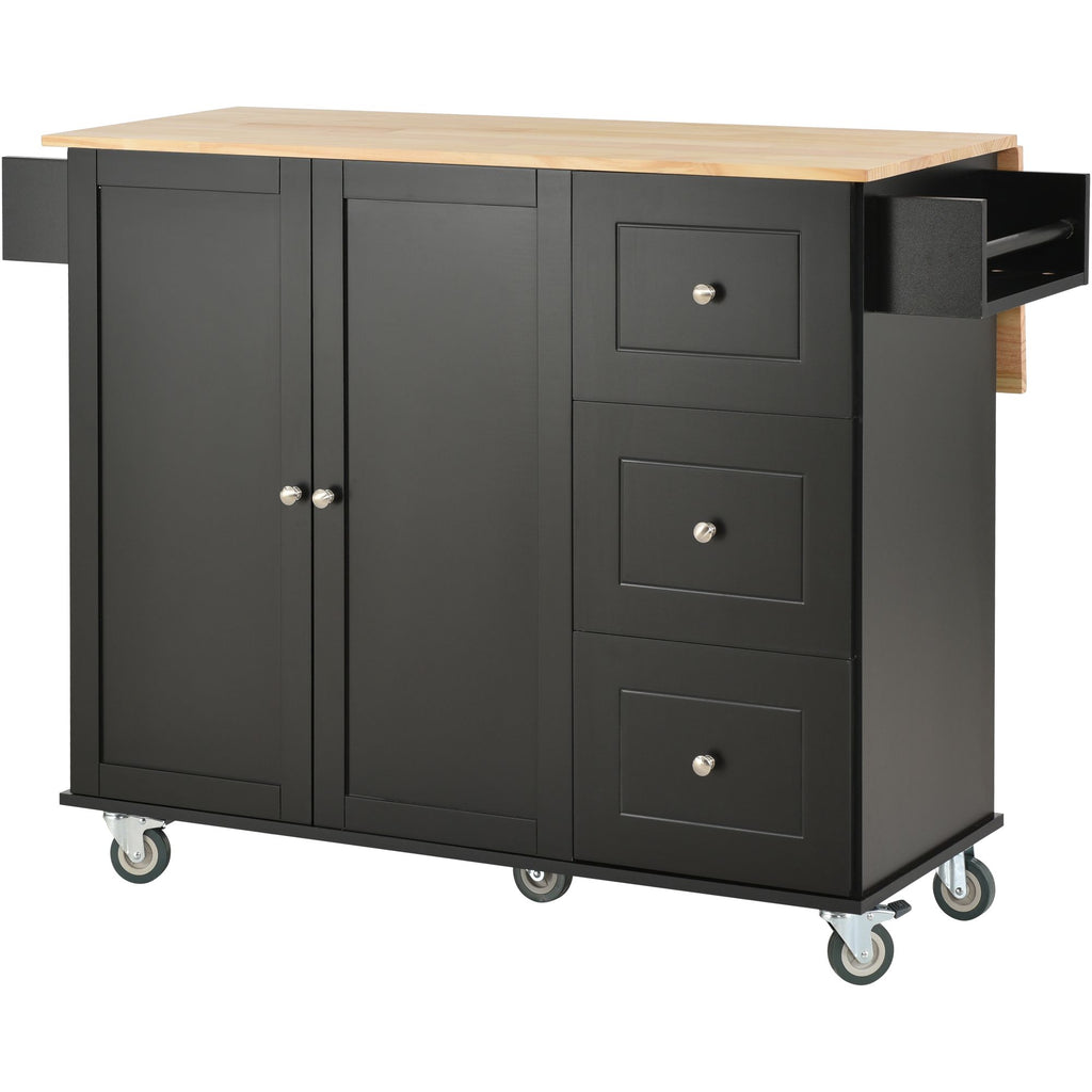Rolling Kitchen Island with Solid Wood Top and Drop Leaf Breakfast Bar
