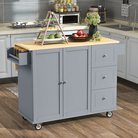 Rolling Mobile Kitchen Island with Solid Wood Top and Locking Wheels,52.7 Width,Storage Cabinet