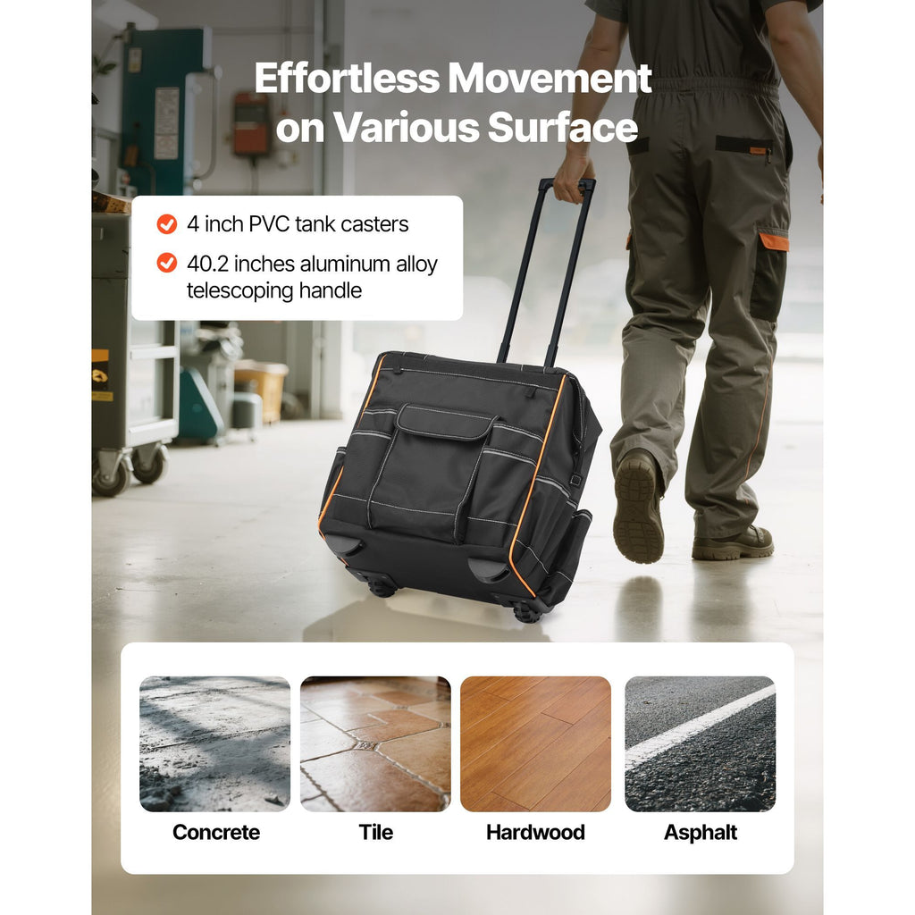 practical Rolling Tool Bag with Smooth Mobility and Stable Base