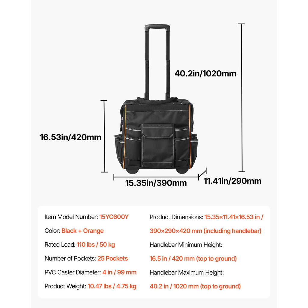 practical Rolling Tool Bag with Smooth Mobility and Stable Base