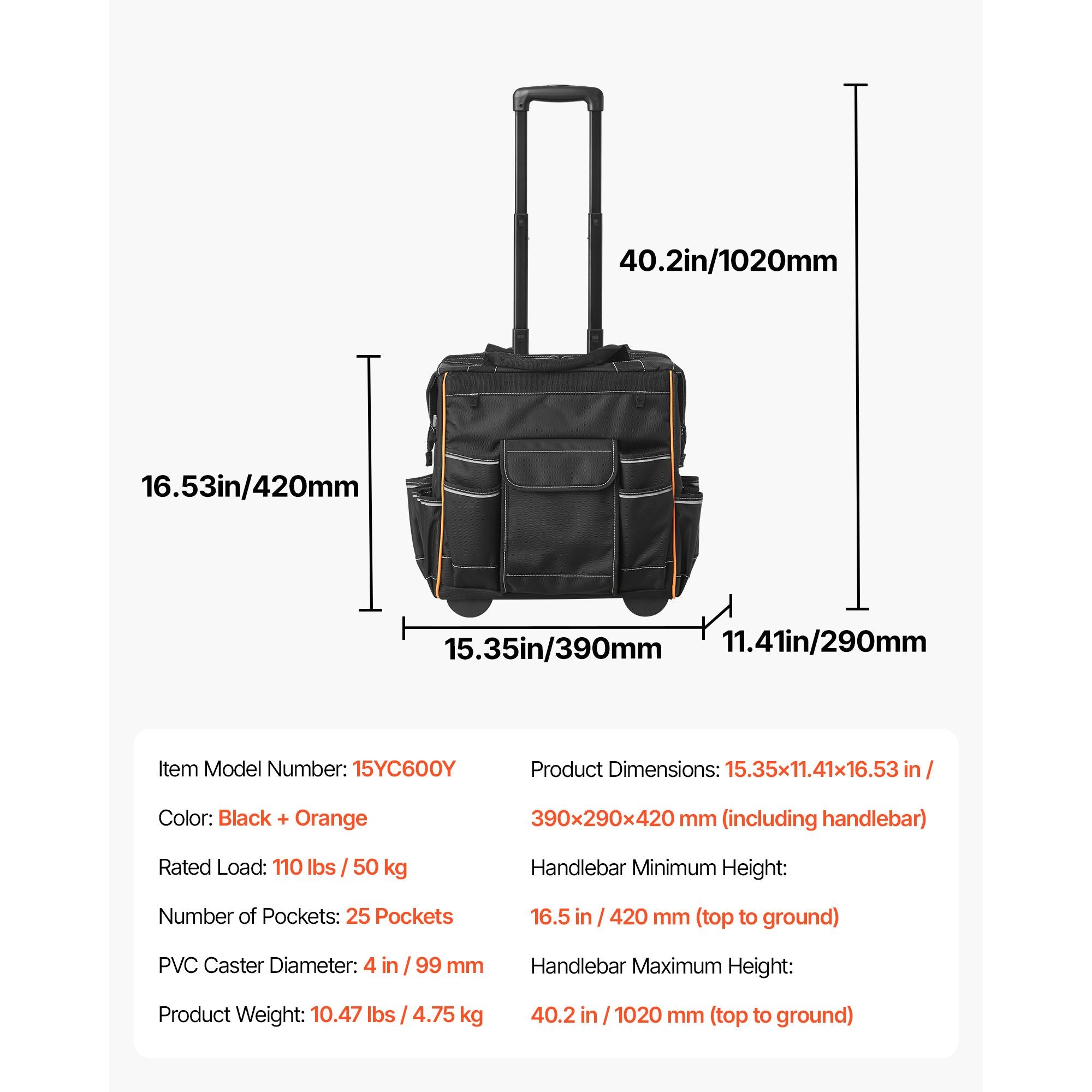 practical Rolling Tool Bag with Smooth Mobility and Stable Base