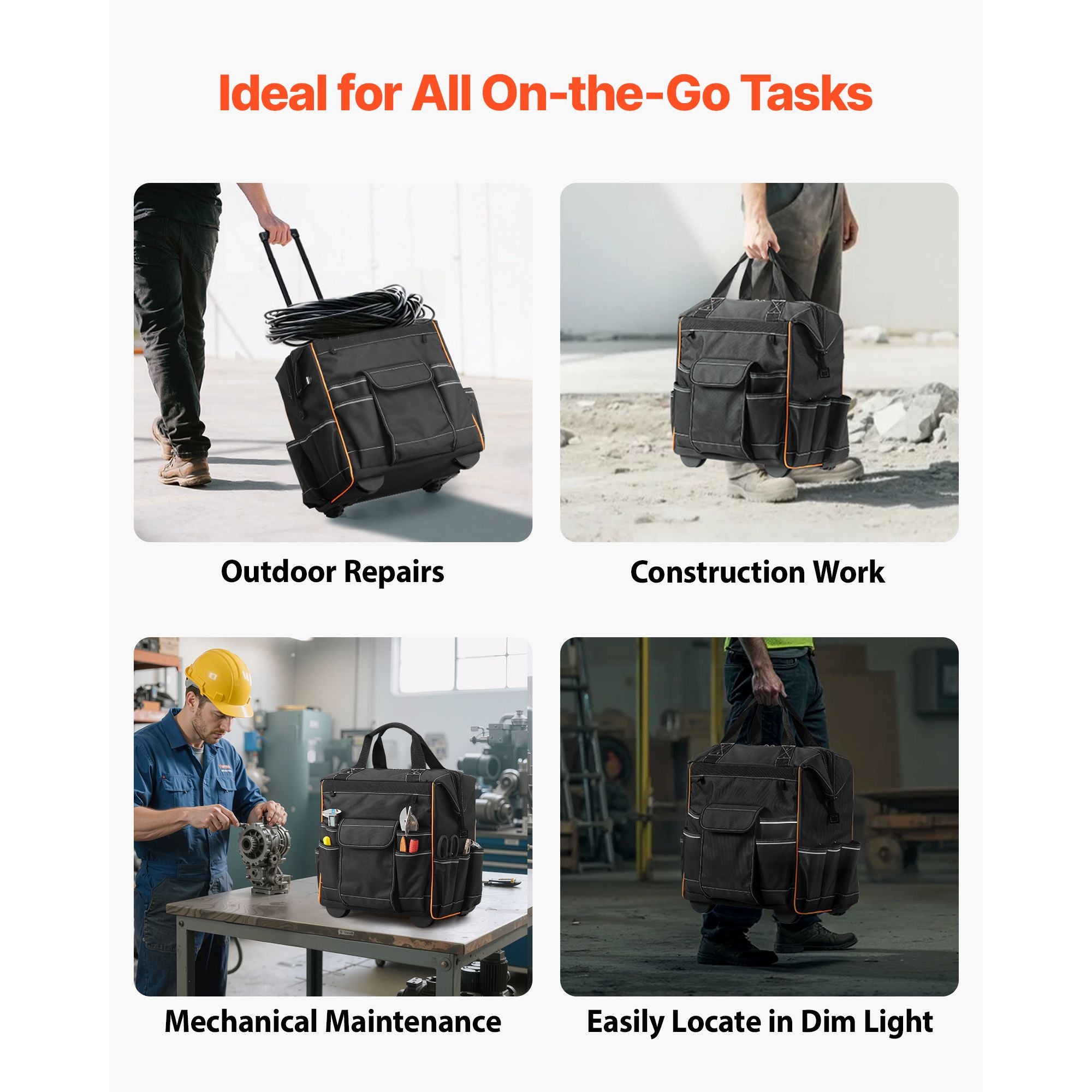 practical Rolling Tool Bag with Smooth Mobility and Stable Base