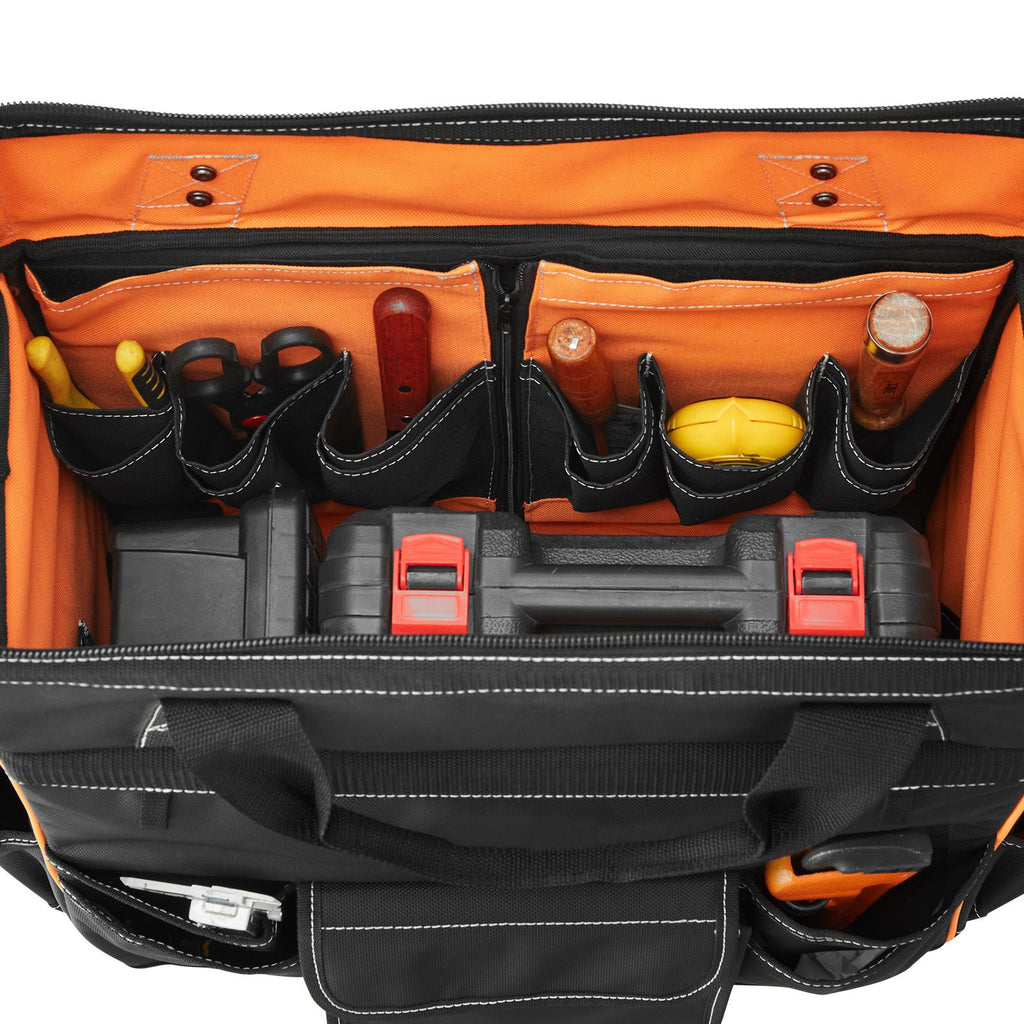 practical Rolling Tool Bag with 25 Pockets and Smooth Mobility