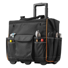 practical Rolling Tool Bag with 25 Pockets and Smooth Mobility