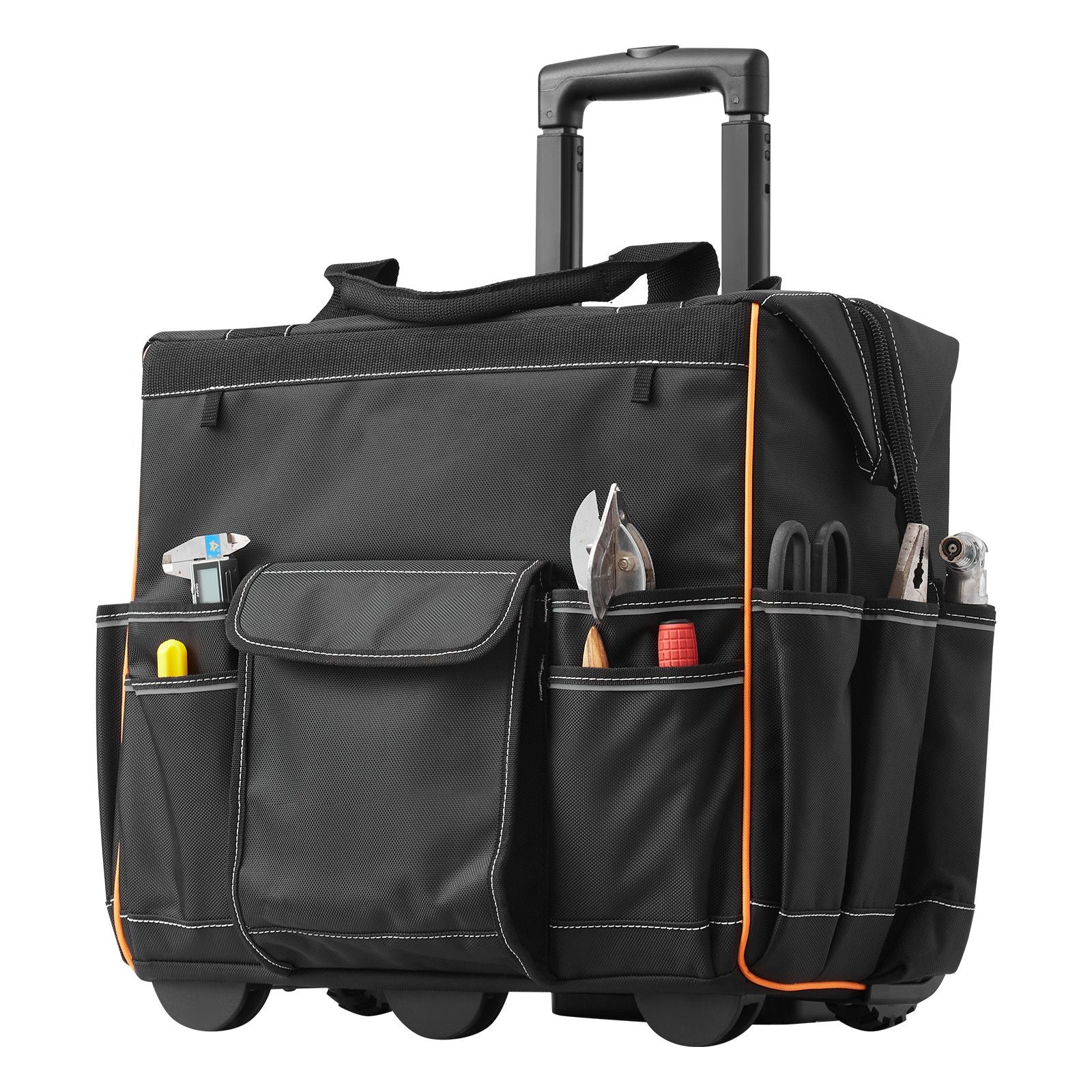 practical Rolling Tool Bag with 25 Pockets and Smooth Mobility