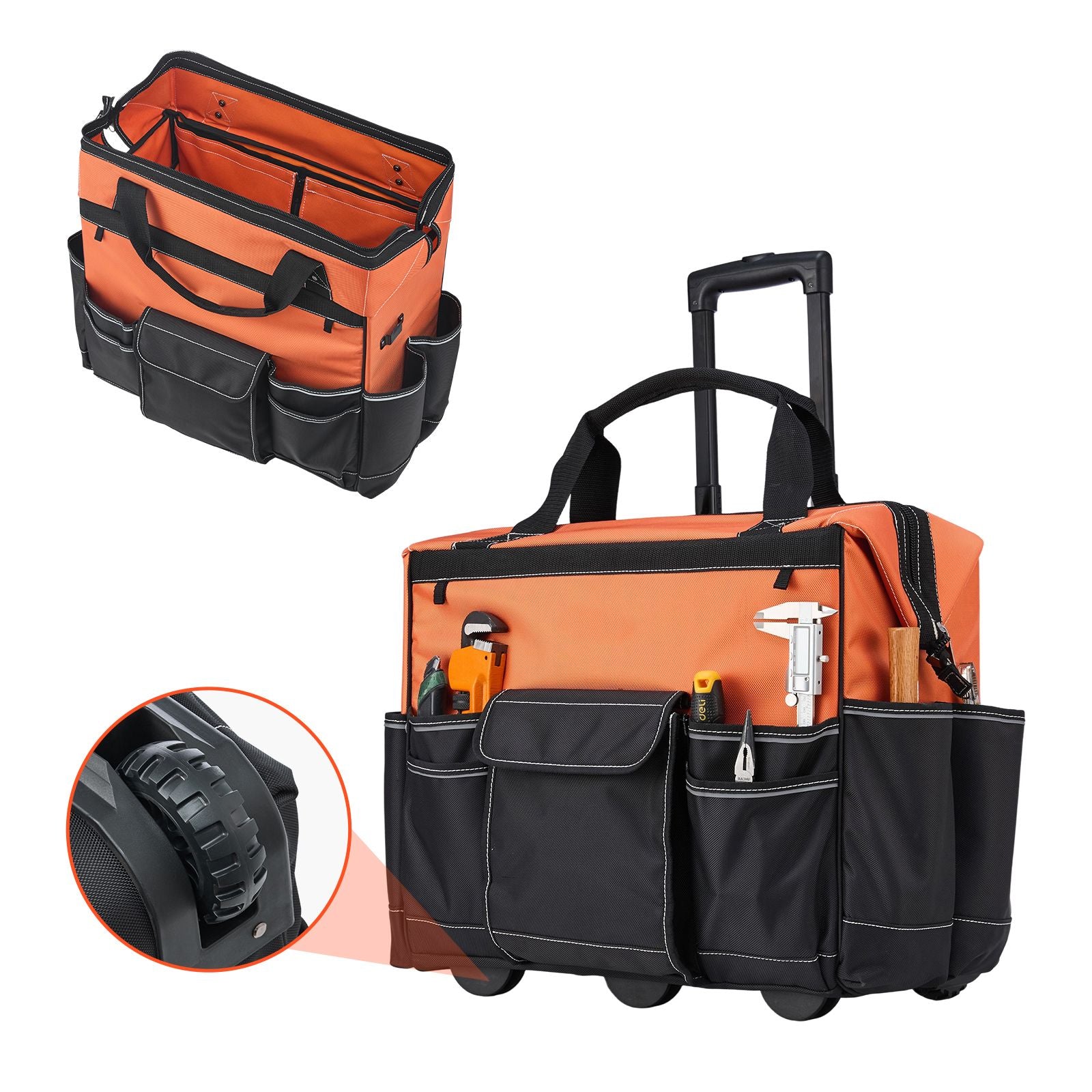 Rolling Tool Bag with Capacity, 27 Pockets, everyday and Stable