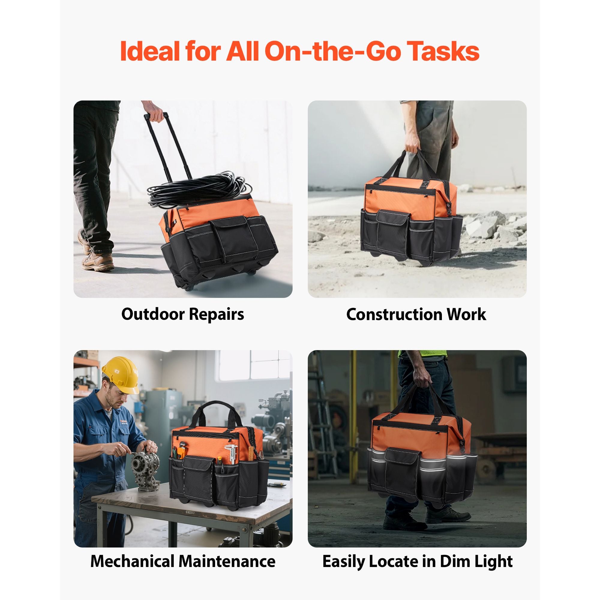Rolling Tool Bag with Capacity, 27 Pockets, everyday and Stable