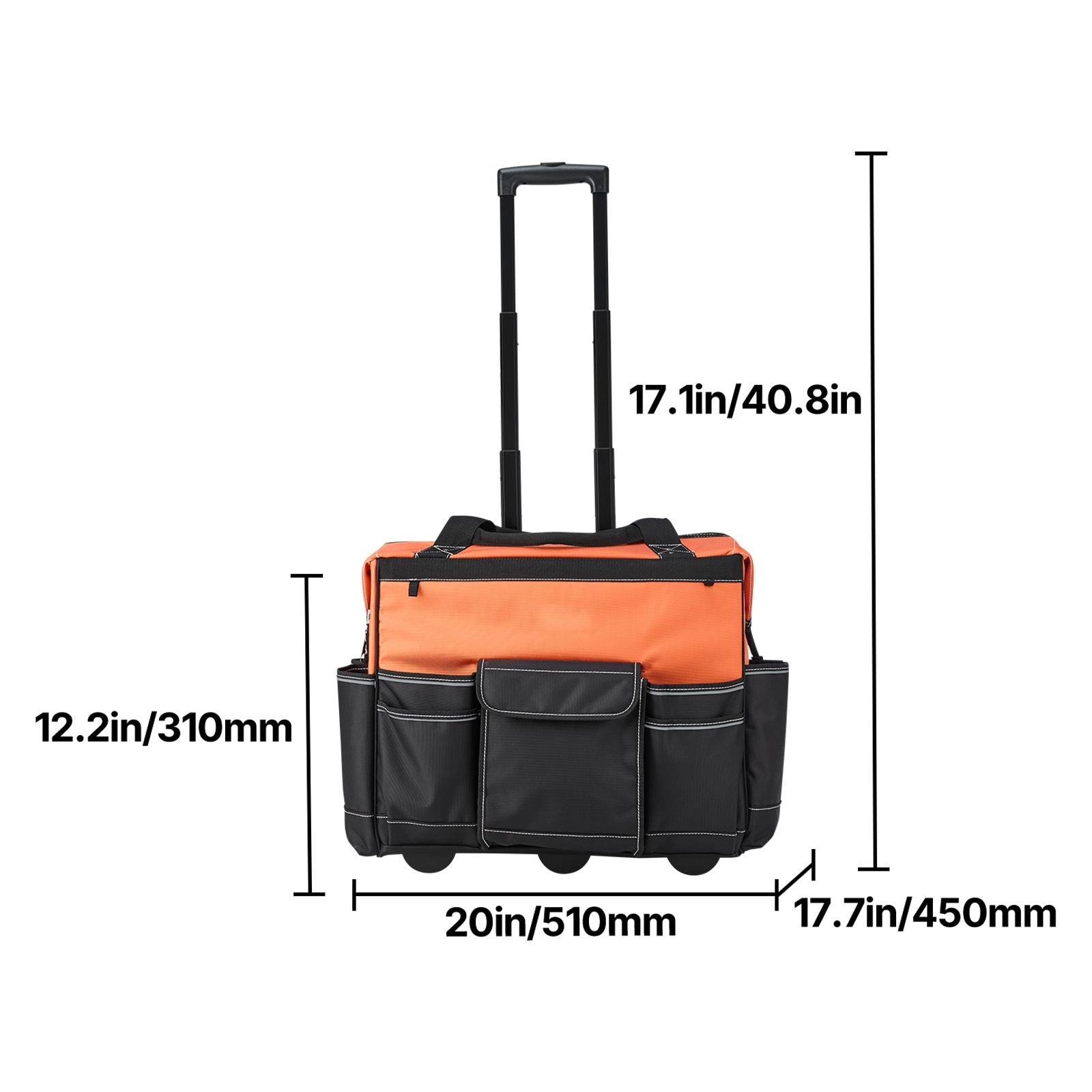 Rolling Tool Bag with Capacity, 27 Pockets, everyday and Stable