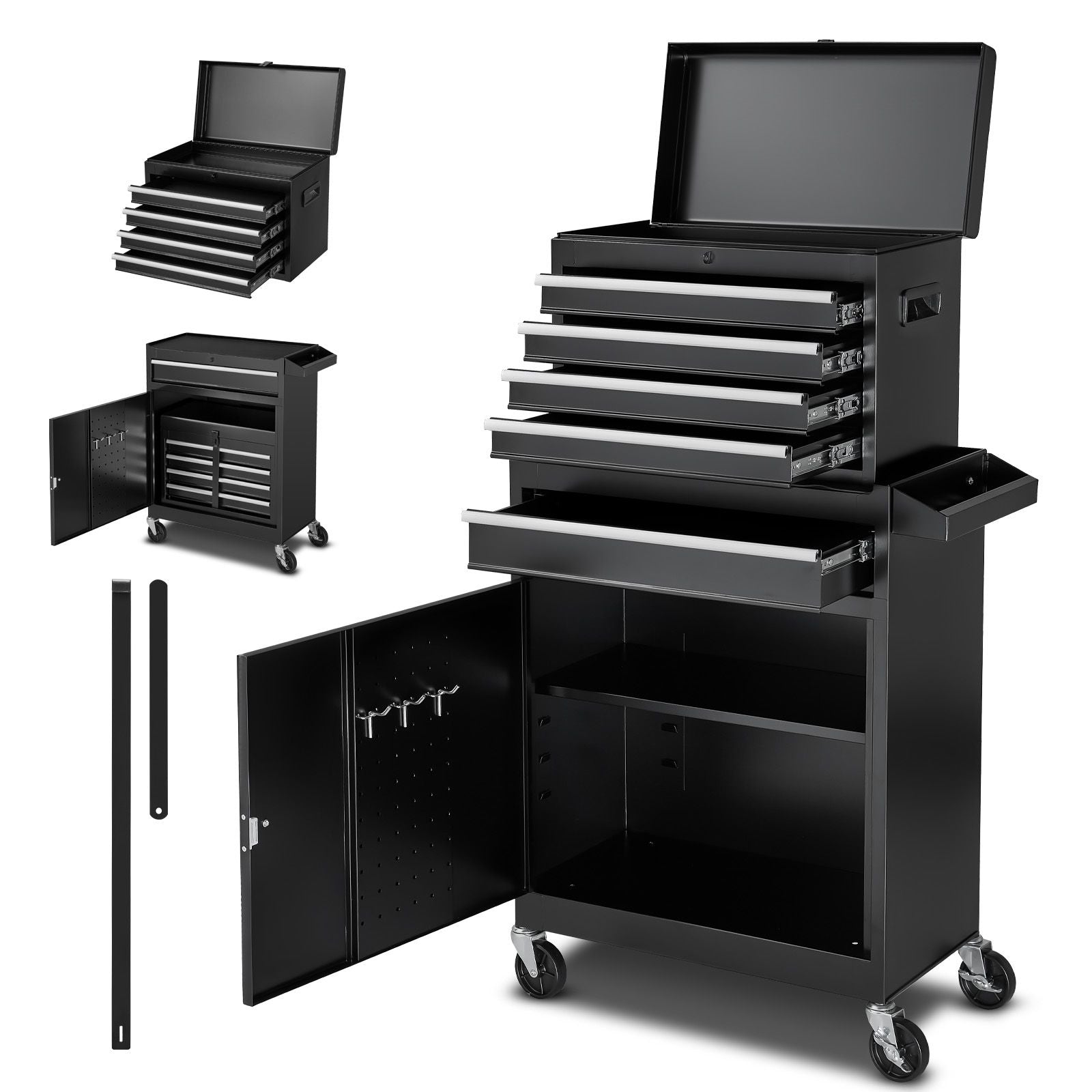 Rolling Tool Chest, 2-in-1 Detachable Design with Lock Bar and EVA Protection