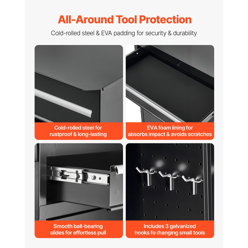 Rolling Tool Chest, 2-in-1 Detachable Design with Lock Bar and EVA Protection