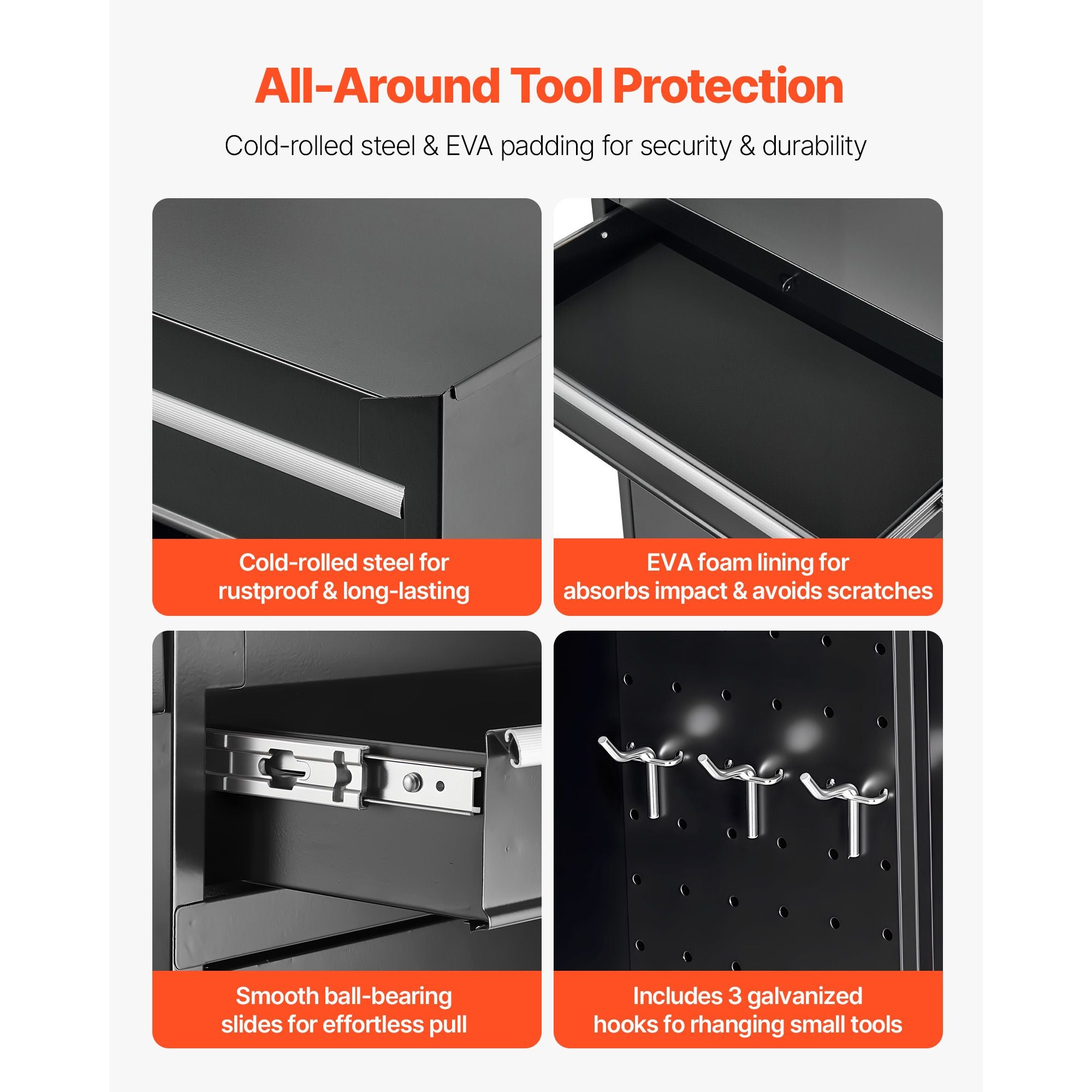 Rolling Tool Chest, 2-in-1 Detachable Design with Lock Bar and EVA Protection